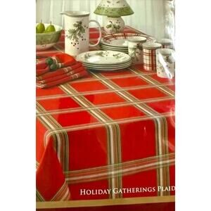 Lenox Tablecloth Red Holiday Gathering Tartan Plaid Cotton Christmas Rectangular